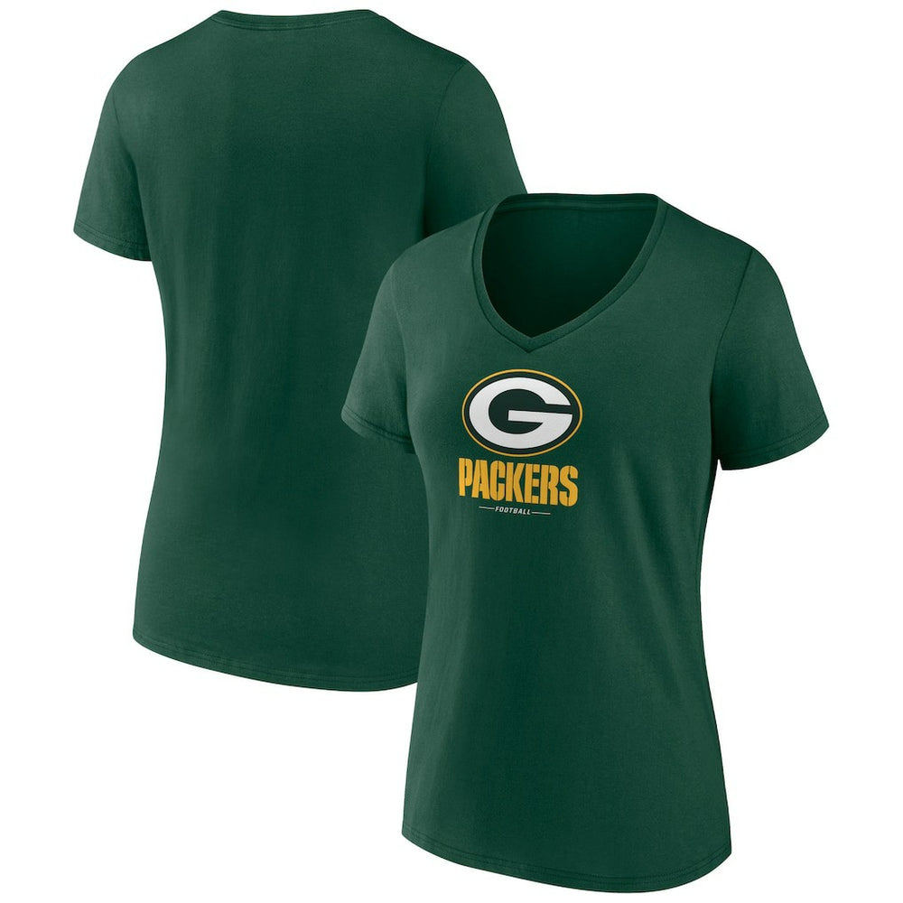 Green Bay Packers Women's Logo Team Lockup V-Neck T-Shirt Green