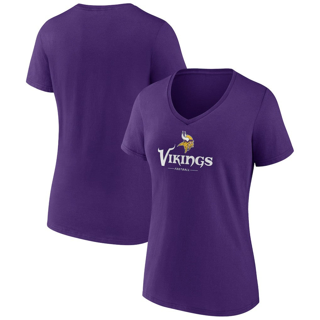 Minnesota Vikings Women's Logo Team Lockup V-Neck T-Shirt Purple