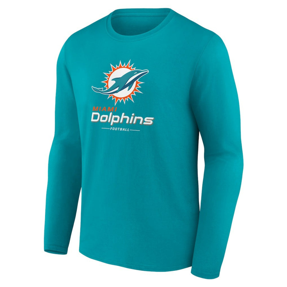 Miami Dolphins Logo Team Lockup Long Sleeve T-Shirt Aqua