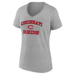 Cincinnati Reds Women's Heart and Soul V-Neck T-Shirt - Gray T-shirts