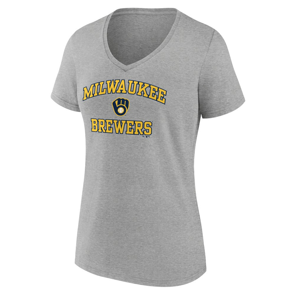 Milwaukee Brewers Women's Heart and Soul V-Neck T-Shirt - Gray T-shirts