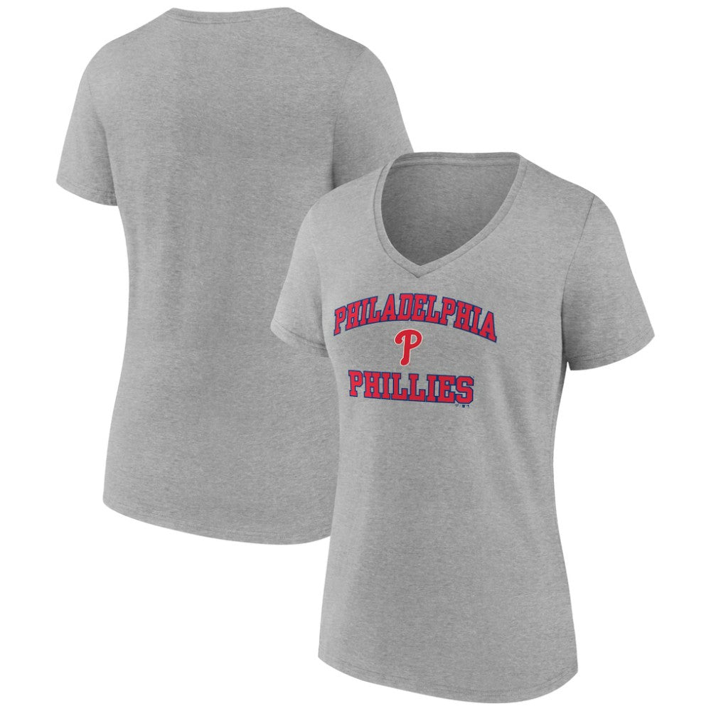 Philadelphia Phillies Women's Heart and Soul V-Neck T-Shirt - Gray T-shirts