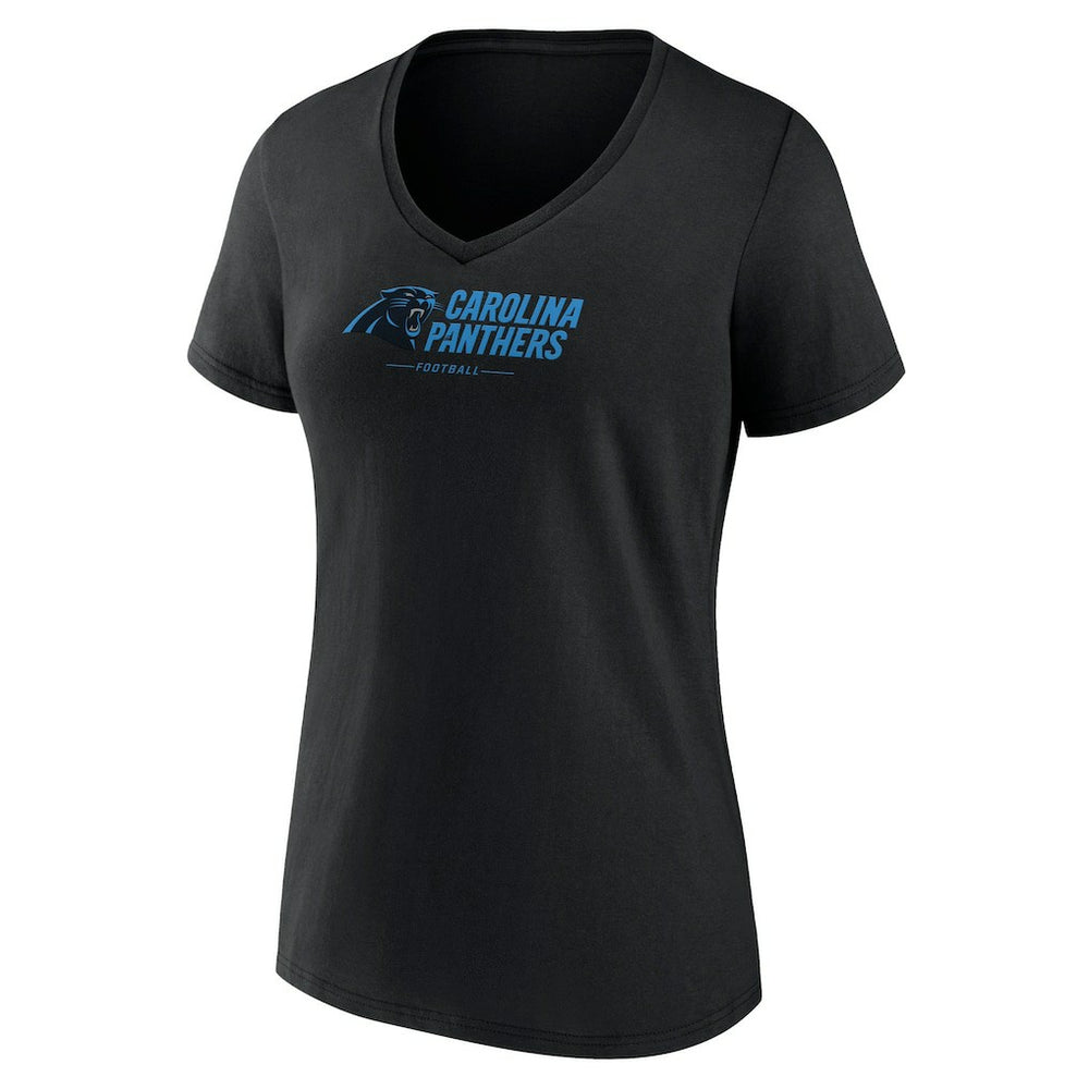 Carolina Panthers Women's Logo Team Lockup V-Neck T-Shirt Black