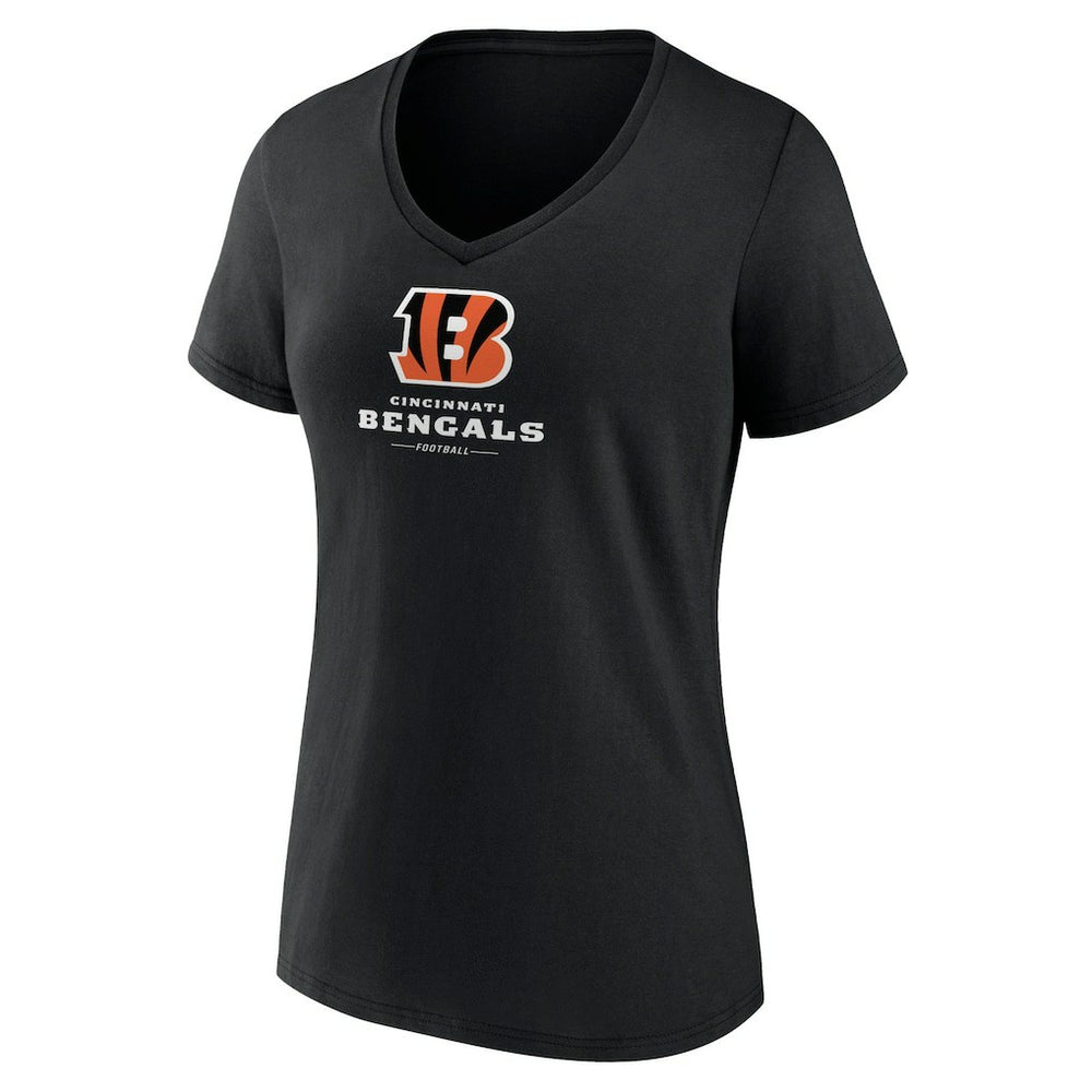 Cincinnati Bengals Women's Logo Team Lockup V-Neck T-Shirt Black
