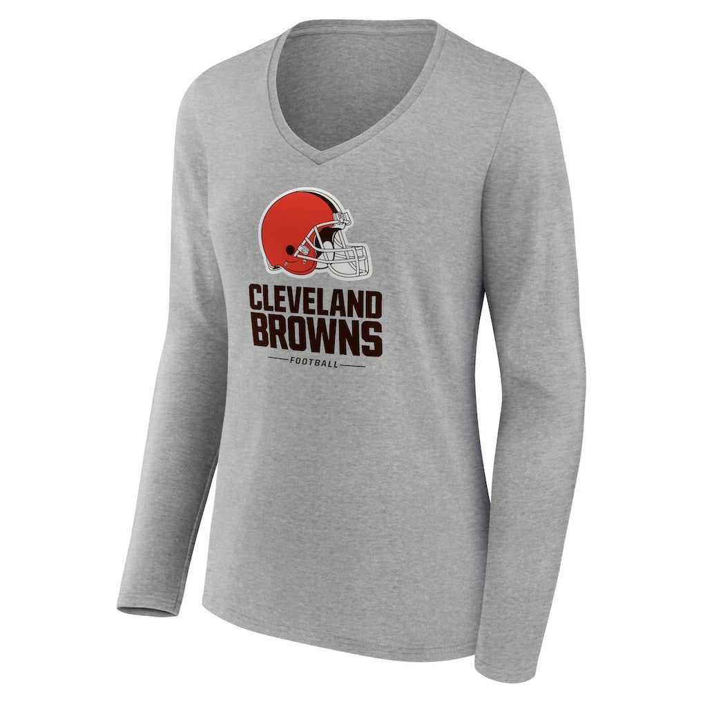 Cleveland Browns Women's Logo Team Lockup Long Sleeve V-Neck T-Shirt Gray