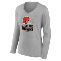 Cleveland Browns Women's Logo Team Lockup Long Sleeve V-Neck T-Shirt Gray