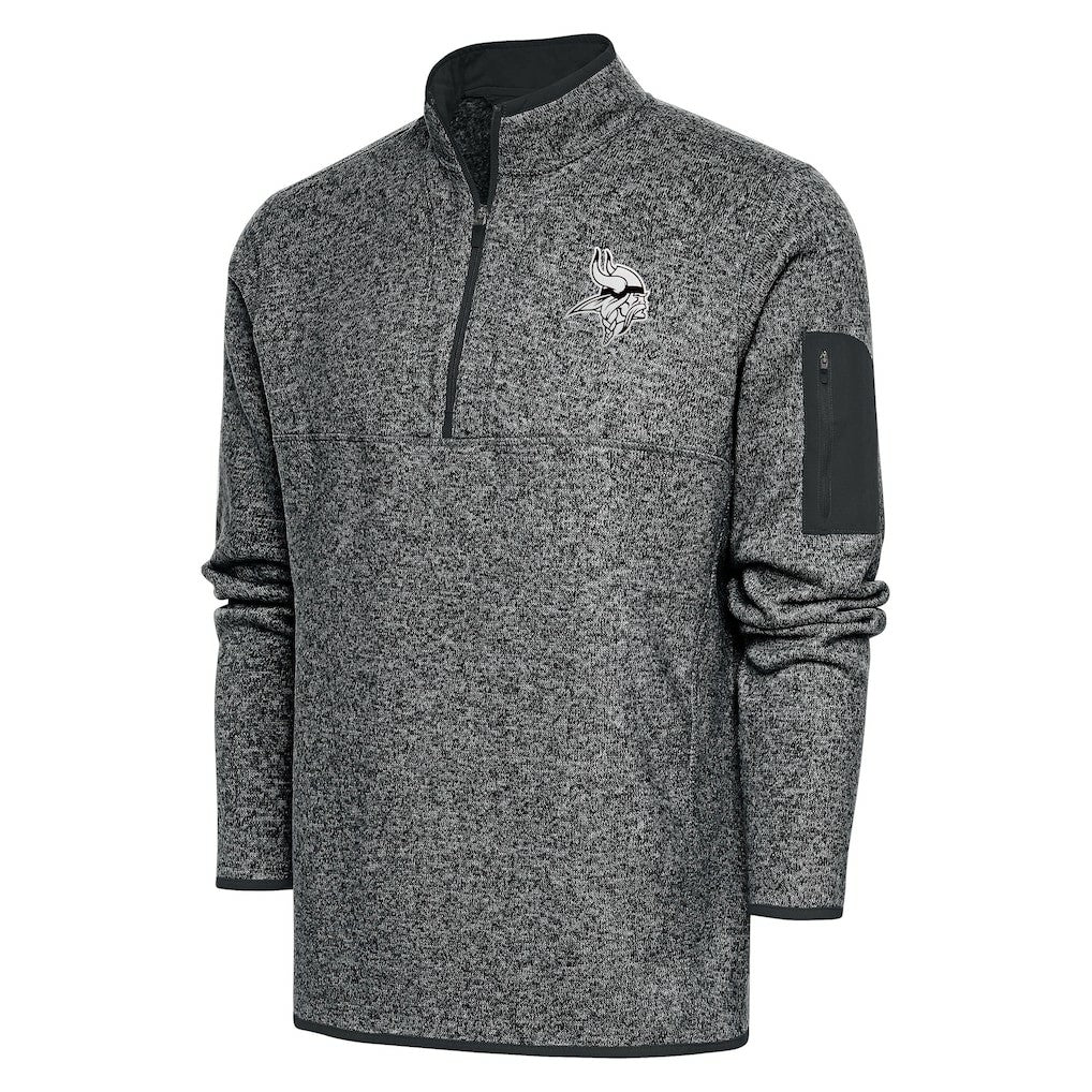 Minnesota Vikings Antigua Metallic Logo Fortune Quarter-Zip Jacket Heather Charcoal