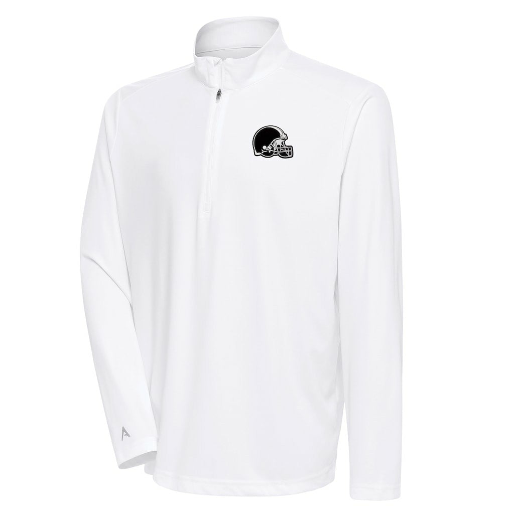 Cleveland Browns Antigua Metallic Logo Tribute Quarter-Zip Top White