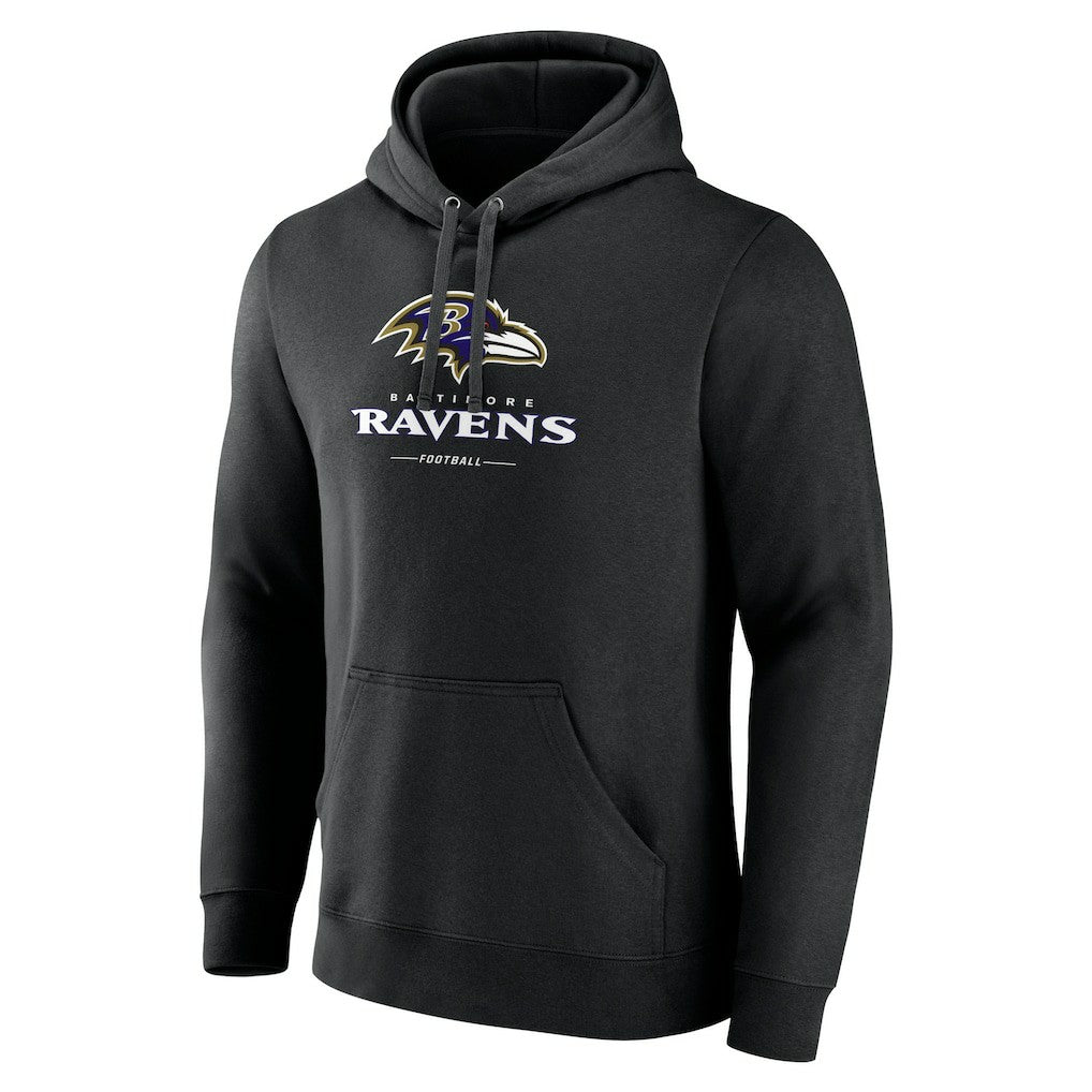 Baltimore Ravens Logo Team Lockup Fitted Pullover Hoodie Black