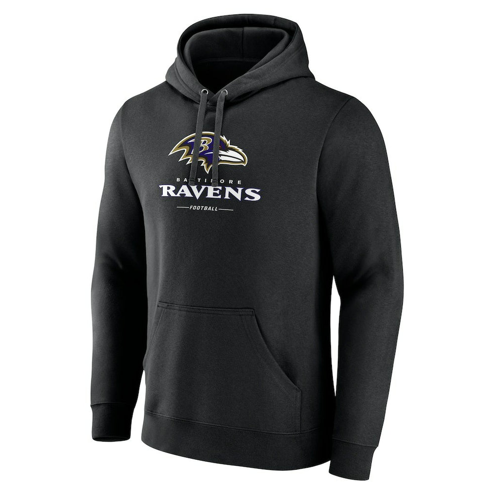 Baltimore Ravens Logo Team Lockup Fitted Pullover Hoodie Black