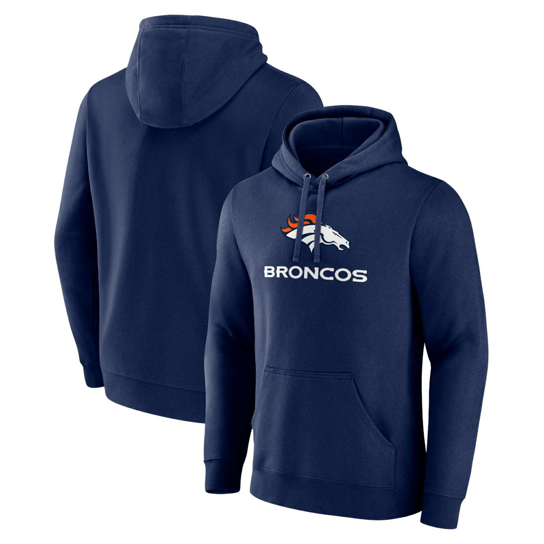 Denver Broncos Logo Team Lockup Fitted Pullover Hoodie Navy