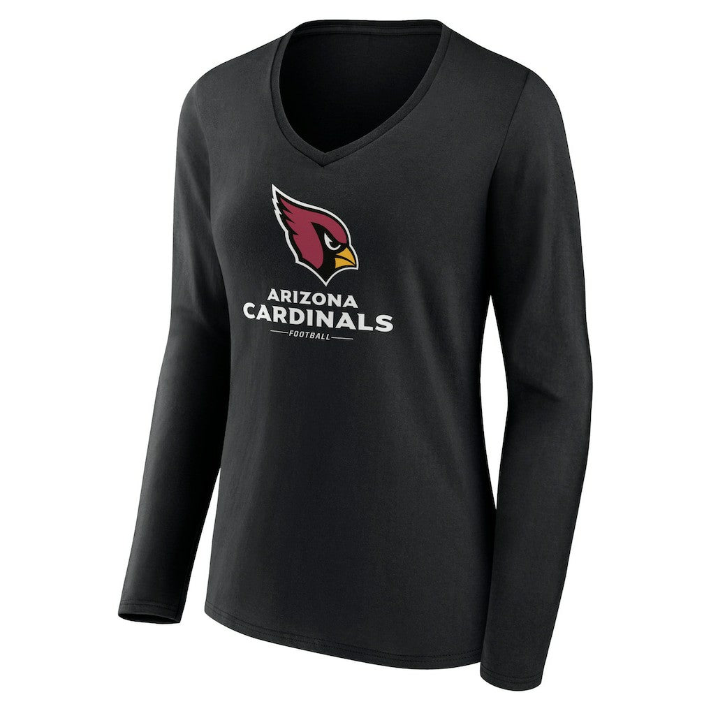 Arizona Cardinals Women's Logo Team Lockup Long Sleeve V-Neck T-Shirt Black