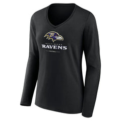 Baltimore Ravens Women's Logo Team Lockup Long Sleeve V-Neck T-Shirt Black