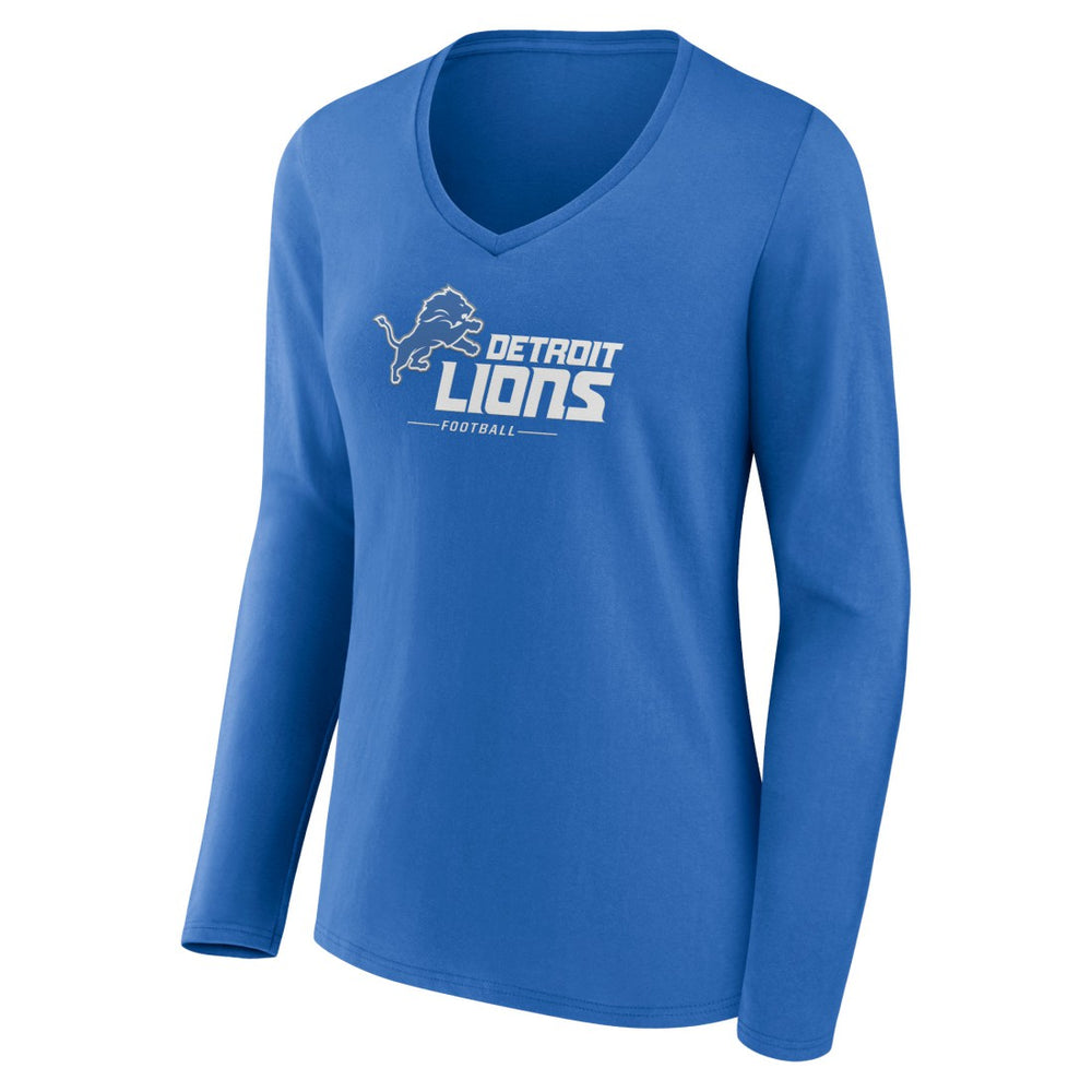 Detroit Lions Women's Logo Team Lockup Long Sleeve V-Neck T-Shirt Blue
