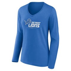 Detroit Lions Women's Logo Team Lockup Long Sleeve V-Neck T-Shirt Blue