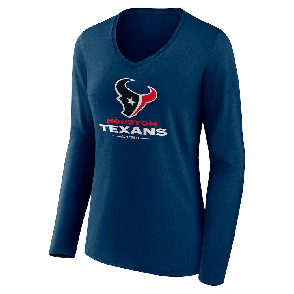 Houston Texans Women's Logo Team Lockup Long Sleeve V-Neck T-Shirt Navy