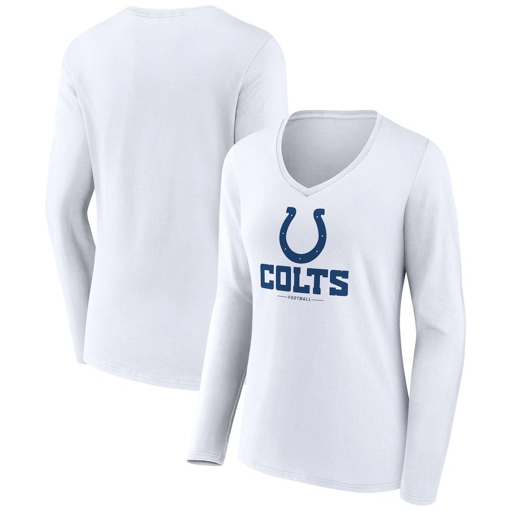 Indianapolis Colts Women's Logo Team Lockup Long Sleeve V-Neck T-Shirt White