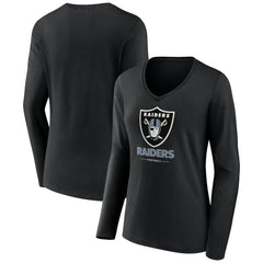 Las Vegas Raiders Women's Logo Team Lockup Long Sleeve V-Neck T-Shirt Black
