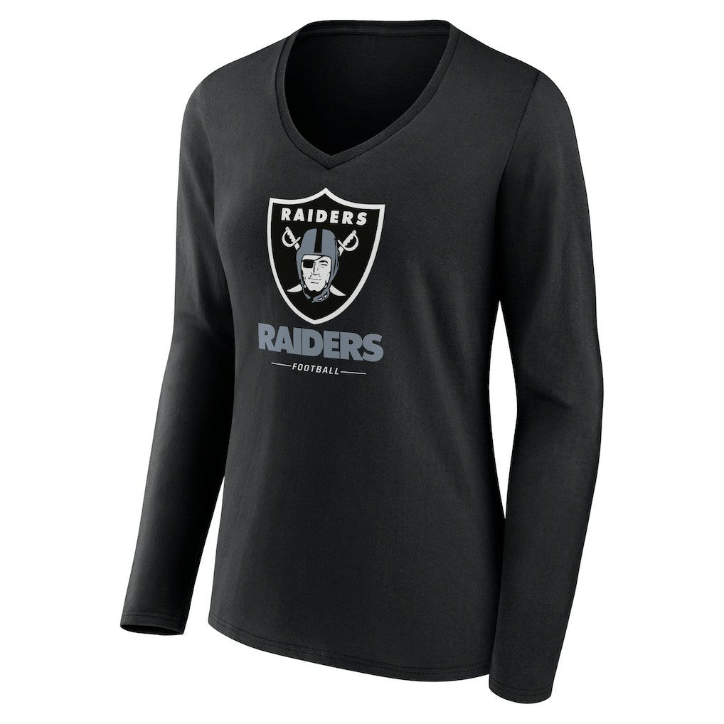 Las Vegas Raiders Women's Logo Team Lockup Long Sleeve V-Neck T-Shirt Black
