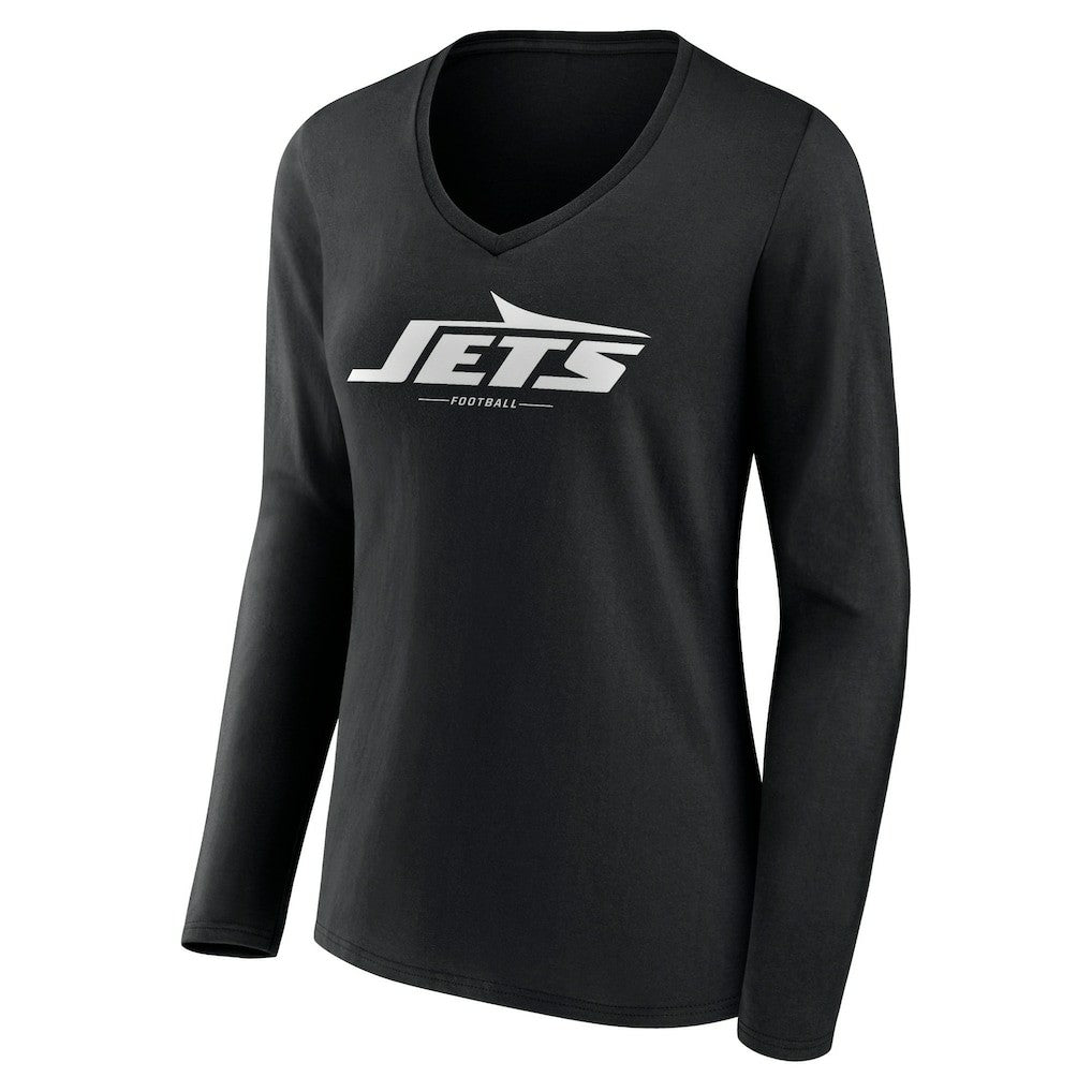 New York Jets Women's Logo Team Lockup Long Sleeve V-Neck T-Shirt Black