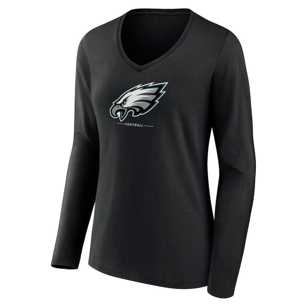 Philadelphia Eagles Women's Logo Team Lockup Long Sleeve V-Neck T-Shirt Black