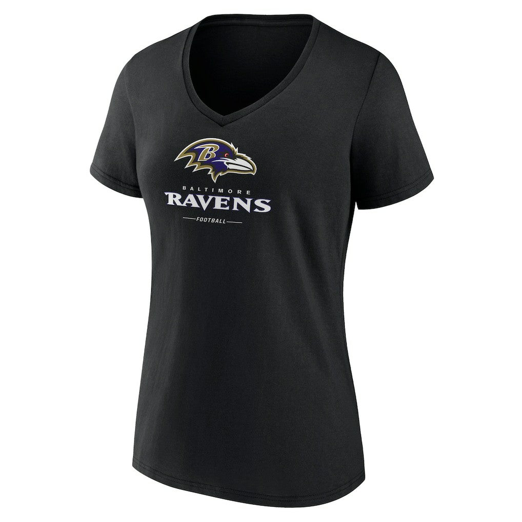 Baltimore Ravens Women's Logo Team Lockup V-Neck T-Shirt Black