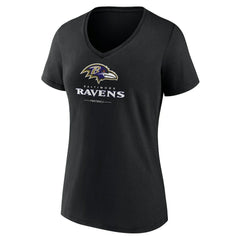 Baltimore Ravens Women's Logo Team Lockup V-Neck T-Shirt Black