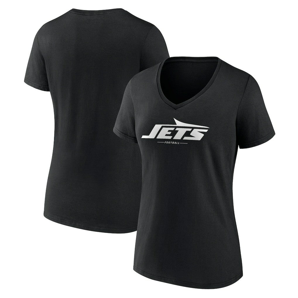 New York Jets Women's Logo Team Lockup V-Neck T-Shirt Black