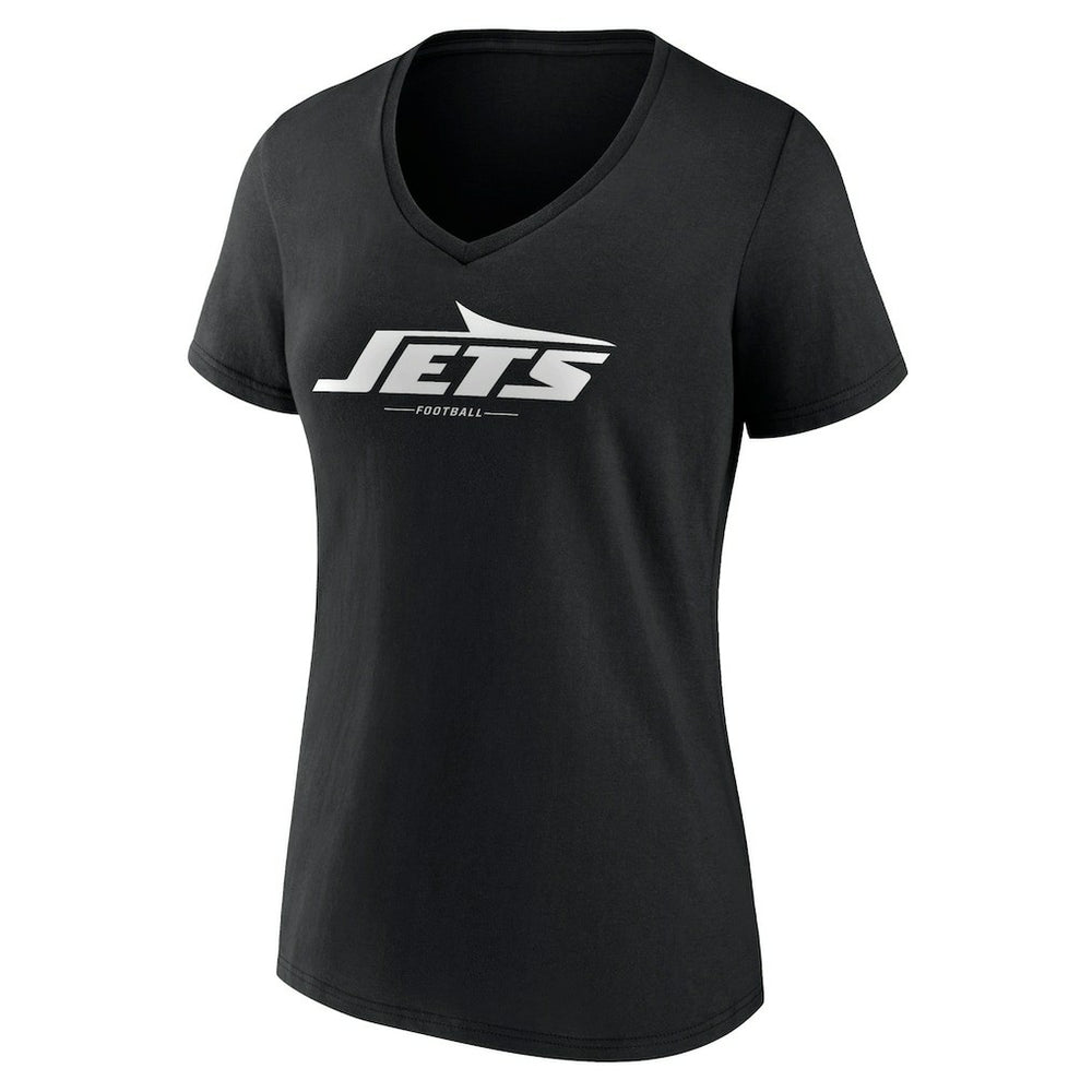 New York Jets Women's Logo Team Lockup V-Neck T-Shirt Black
