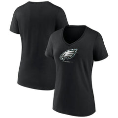 Philadelphia Eagles Women's Logo Team Lockup V-Neck T-Shirt Black