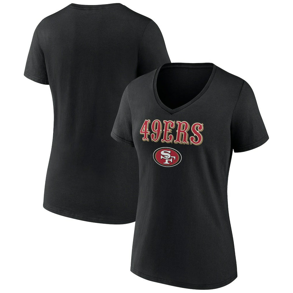 San Francisco 49ers Women's Logo Team Lockup V-Neck T-Shirt Black