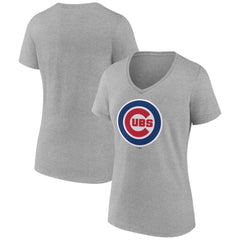 Chicago Cubs Women's Official Logo V-Neck T-Shirt - Gray T-shirts