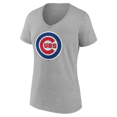 Chicago Cubs Women's Official Logo V-Neck T-Shirt - Gray T-shirts