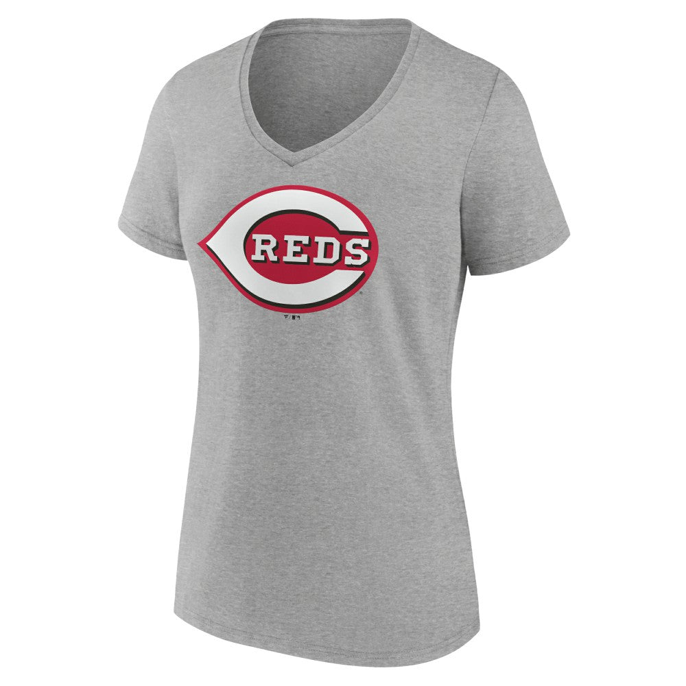 Cincinnati Reds Women's Official Logo V-Neck T-Shirt - Gray T-shirts