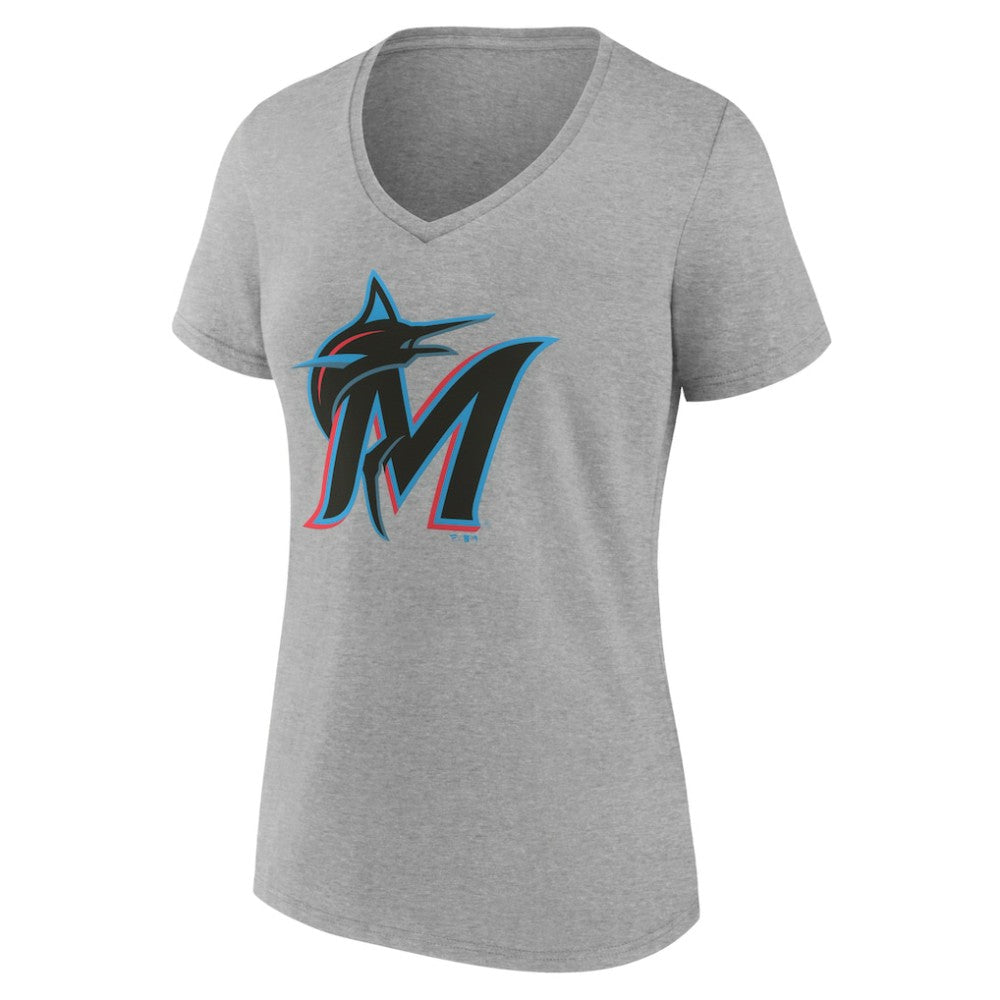 Miami Marlins Women's Official Logo V-Neck T-Shirt - Gray T-shirts