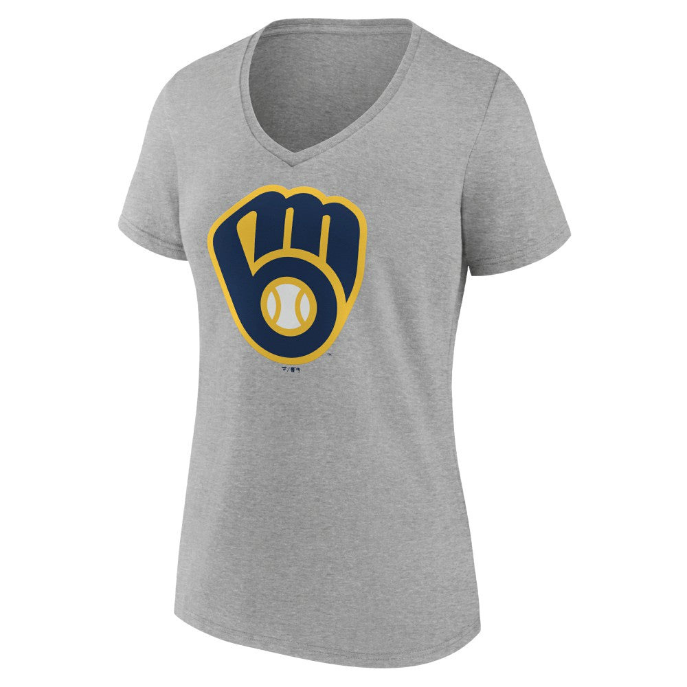 Milwaukee Brewers Women's Official Logo V-Neck T-Shirt - Gray T-shirts