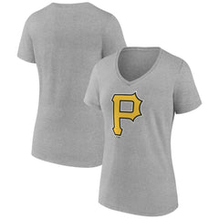 Pittsburgh Pirates Women's Official Logo V-Neck T-Shirt - Gray T-shirts