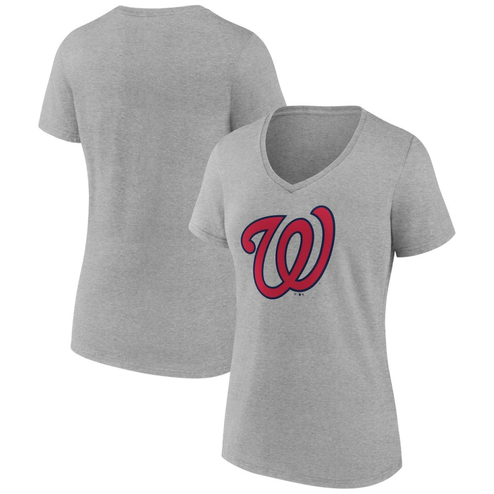 Washington Nationals Women's Official Logo V-Neck T-Shirt - Gray T-shirts