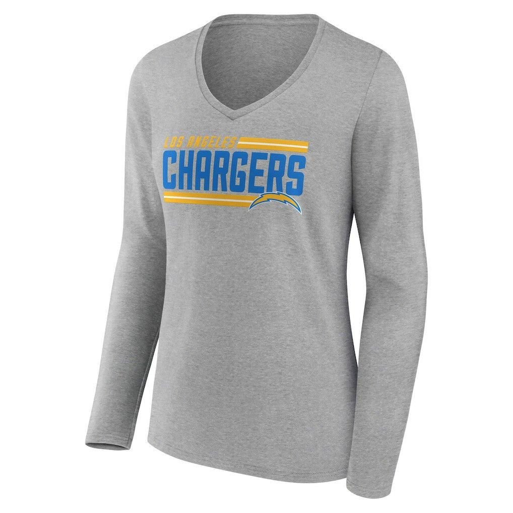 Los Angeles Chargers Women's On Side Stripe Long Sleeve V-Neck T-Shirt Gray
