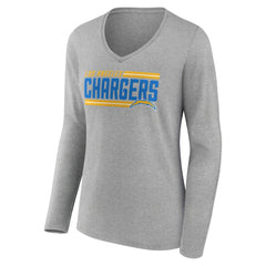 Los Angeles Chargers Women's On Side Stripe Long Sleeve V-Neck T-Shirt Gray