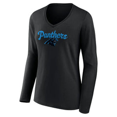 Carolina Panthers Women's Freehand Team Long Sleeve V-Neck T-Shirt Black