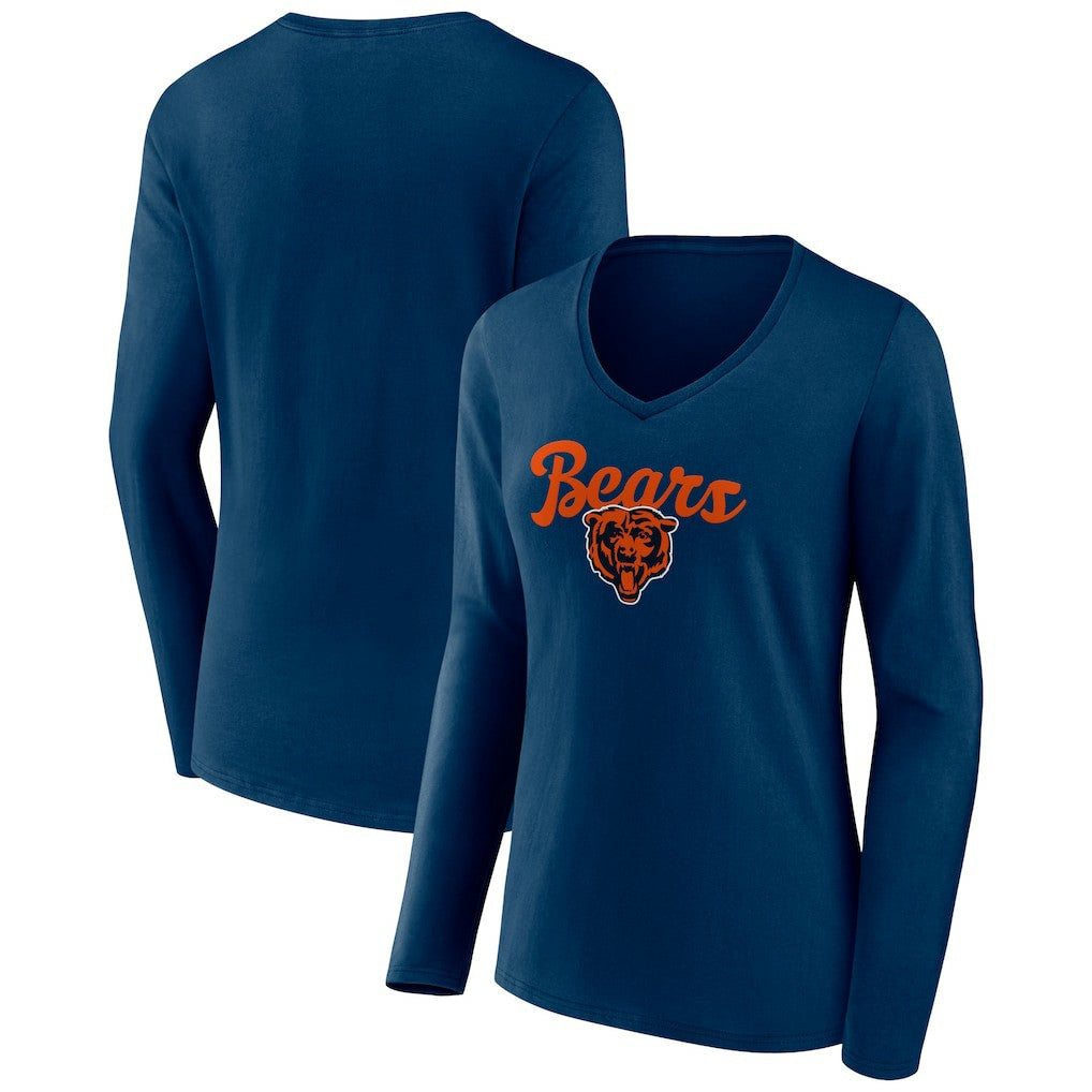 Chicago Bears Women's Freehand Team Long Sleeve V-Neck T-Shirt Navy
