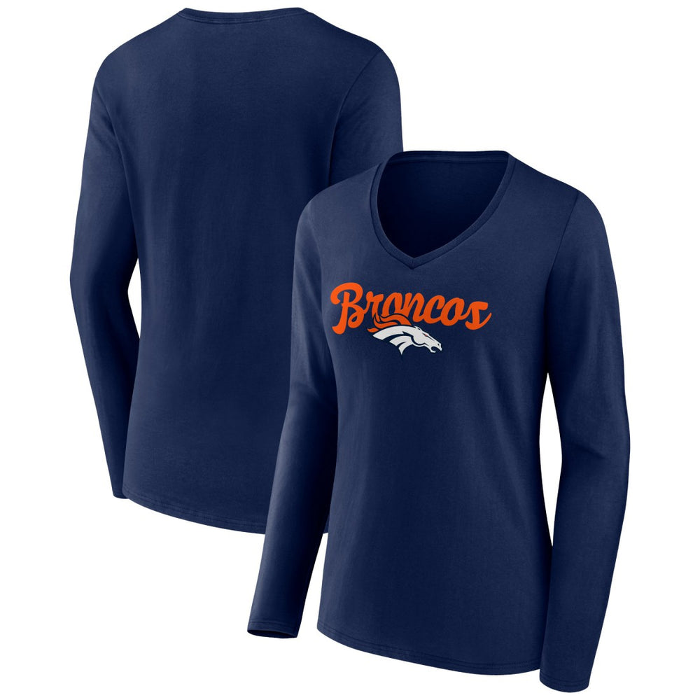 Denver Broncos Women's Freehand Team Long Sleeve V-Neck T-Shirt Navy