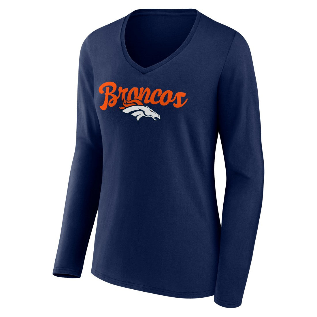 Denver Broncos Women's Freehand Team Long Sleeve V-Neck T-Shirt Navy
