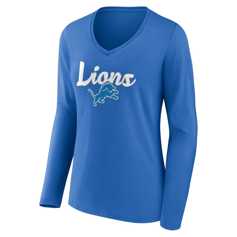 Detroit Lions Women's Freehand Team Long Sleeve V-Neck T-Shirt Blue