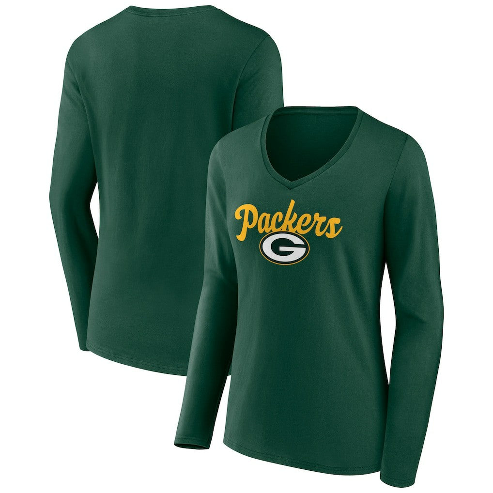 Green Bay Packers Women's Freehand Team Long Sleeve V-Neck T-Shirt Green