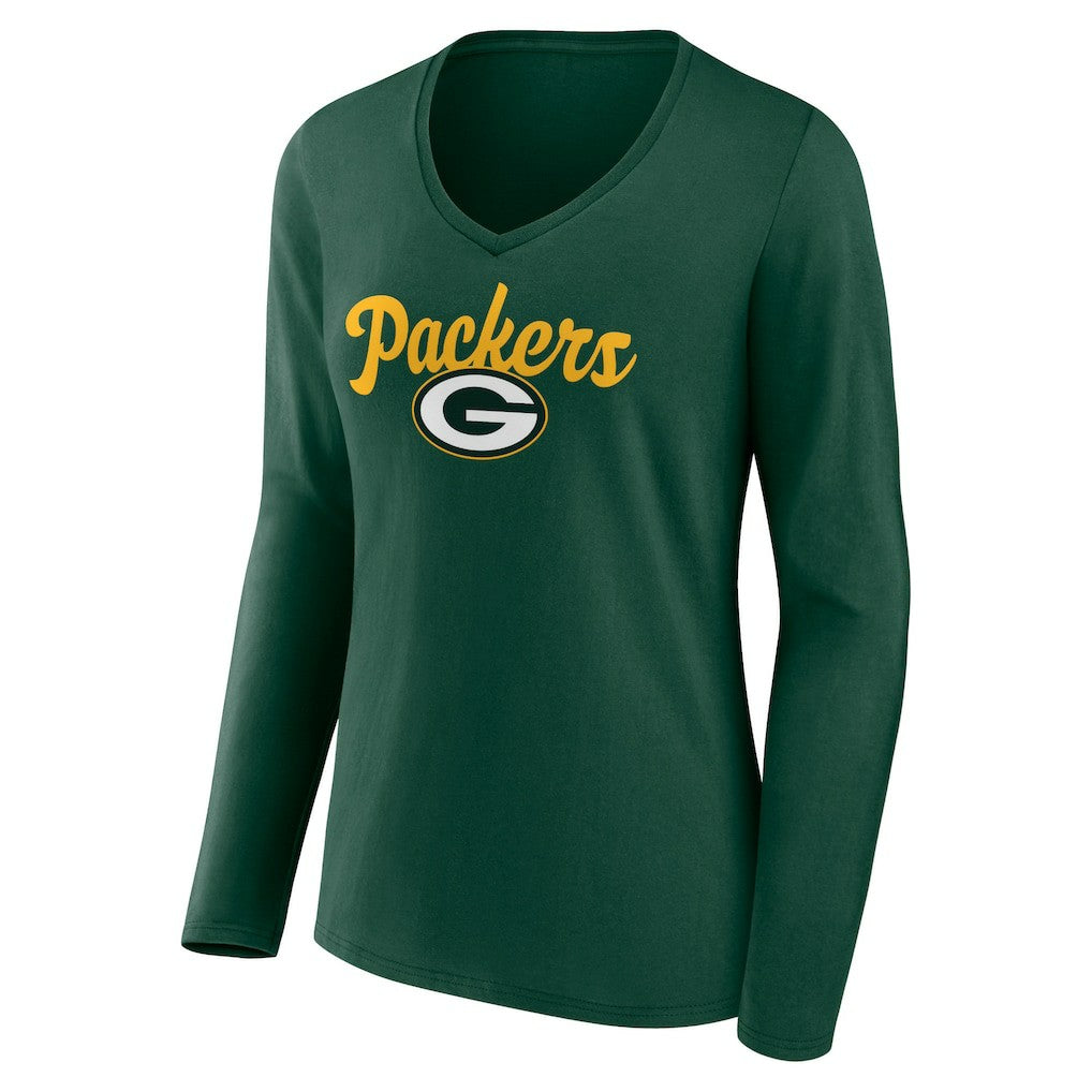 Green Bay Packers Women's Freehand Team Long Sleeve V-Neck T-Shirt Green
