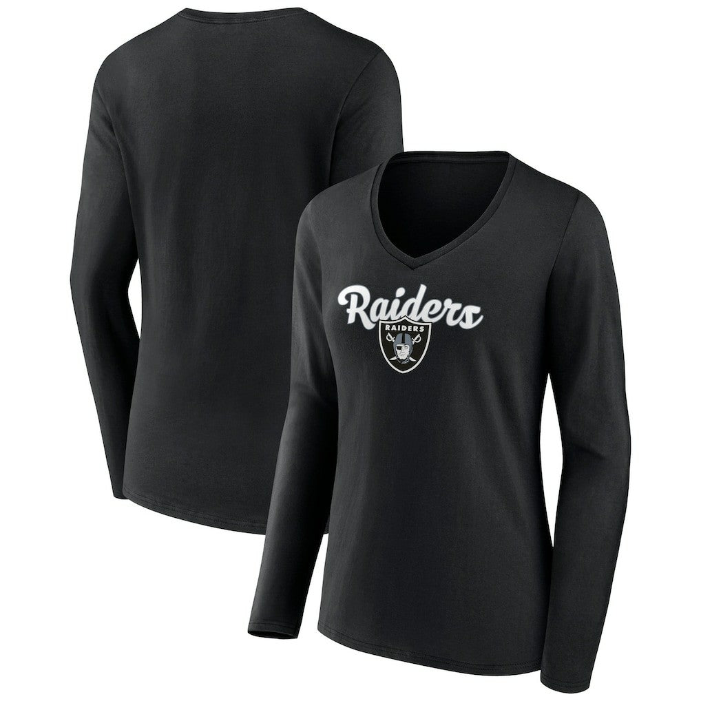 Las Vegas Raiders Women's Freehand Team Long Sleeve V-Neck T-Shirt Black