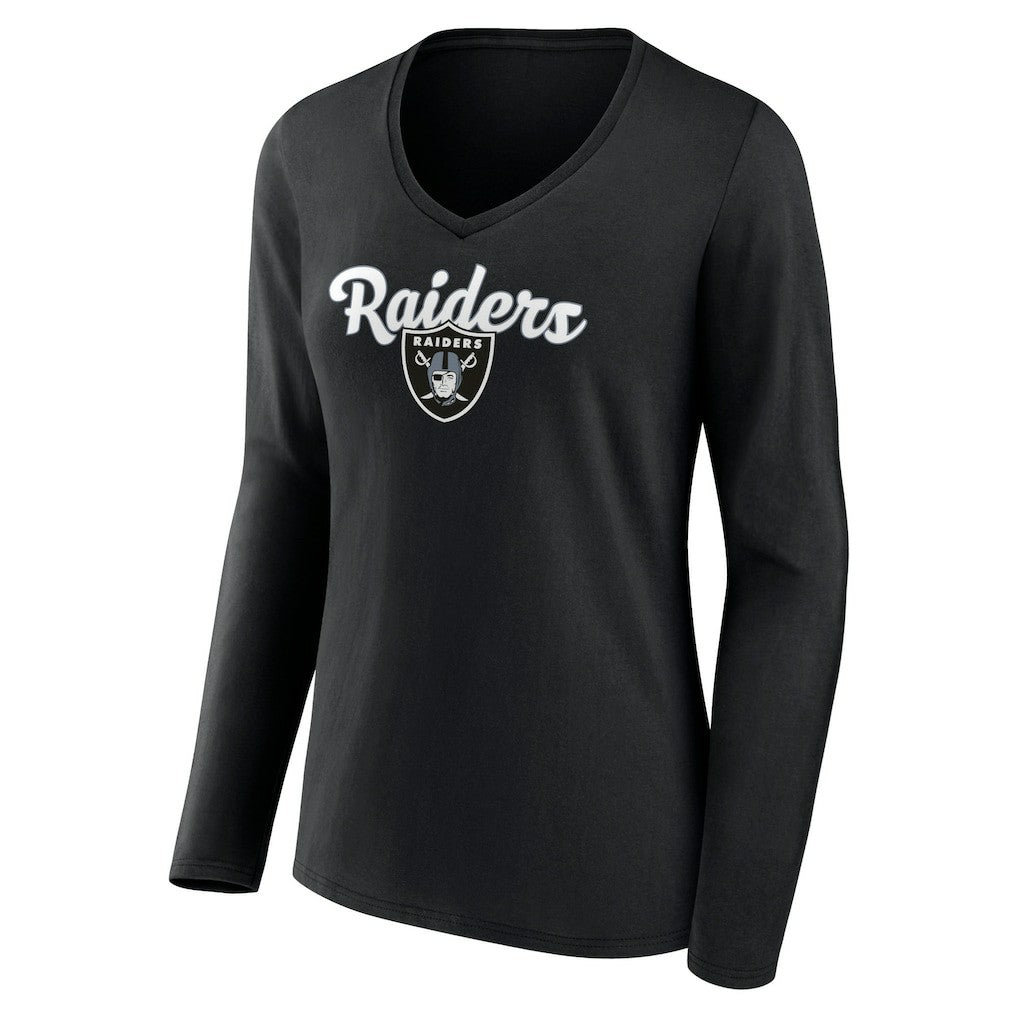 Las Vegas Raiders Women's Freehand Team Long Sleeve V-Neck T-Shirt Black