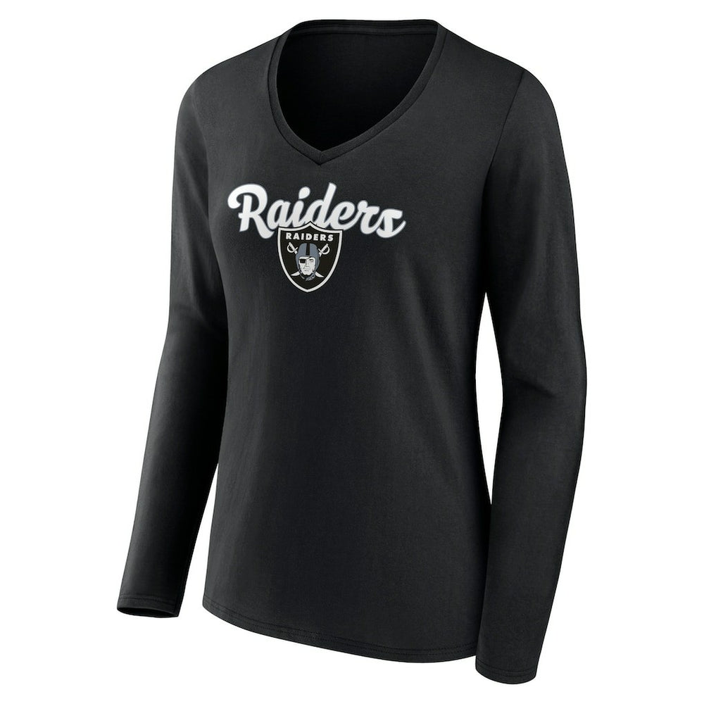 Las Vegas Raiders Women's Freehand Team Long Sleeve V-Neck T-Shirt Black